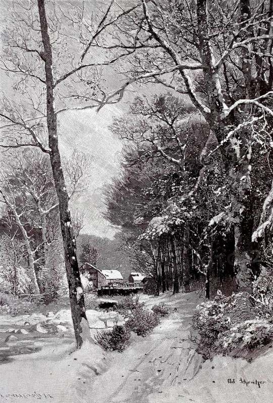 Winter atmosphere in Ilsethal, Ilsetal in the Harz Mountains, Germany, Illustration from 1890, Historical, digital reproduction of an original from the 19th century, Europe