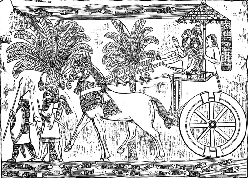 King returning home victorious, Assyria, Assyrian Empire, ca. 800 BC, Illustration from 1890, Historical, digital reproduction of an original from the 19th century