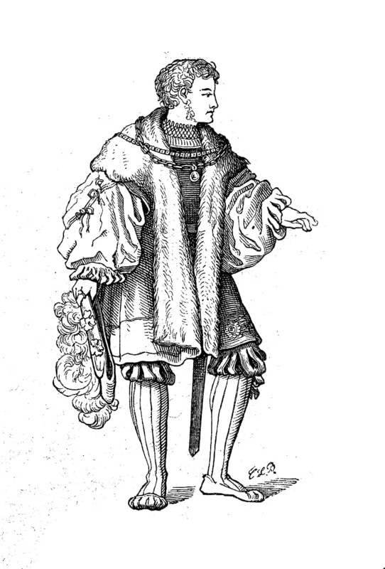 Tracht, men's fashion, Schaube, a wide, often bell-shaped, open-fronted, unbelted overskirt that emerged in the 15th century, historical, digital reproduction of an original 19th century pattern