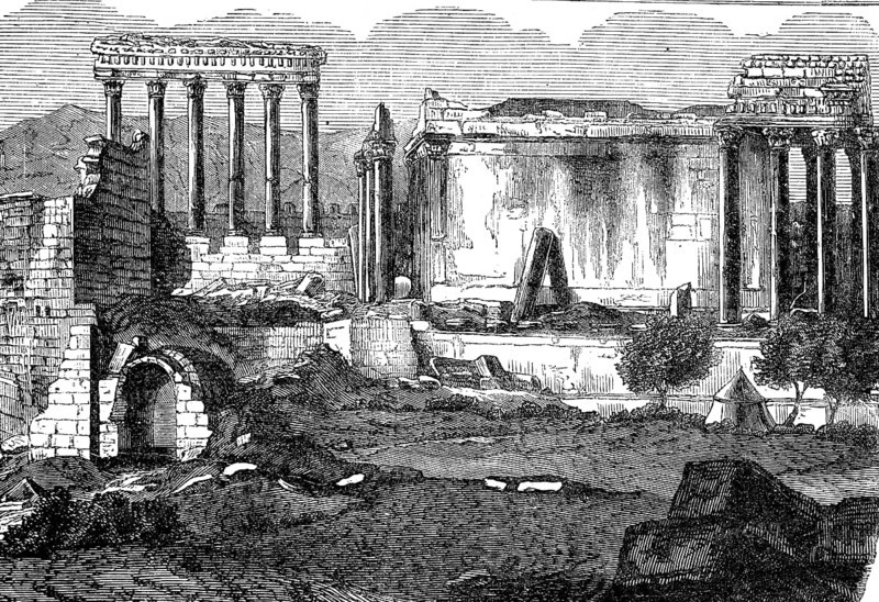 Ruins of the Temple of the Sun in Baalbek, today Iraq, in 1890, Historical, digital reproduction of an original from the 19th century