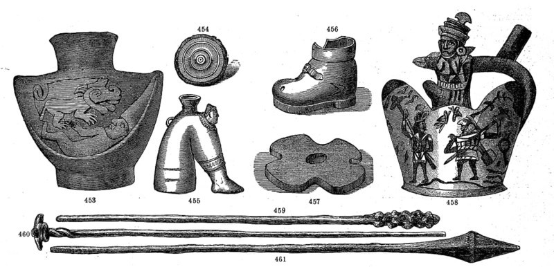 American antiquities, star ring of a battle axe, lance, artefacts, historical, digital reproduction of an original from the 19th century