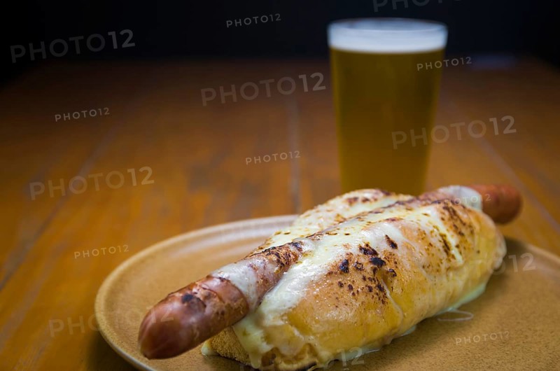 Delicious close-up of traditional Uruguayan hot dog (pancho)