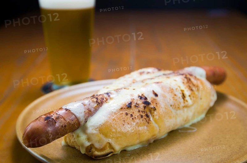 Delicious close-up of traditional Uruguayan hot dog (pancho)