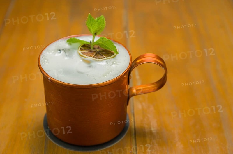 Delicious Moscow Mule drink copper cup close-up