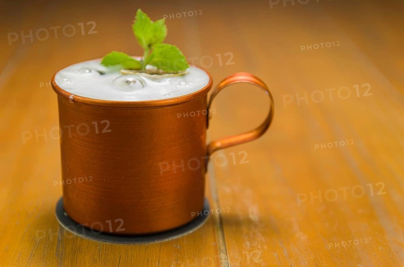 Delicious Moscow Mule drink copper cup close-up