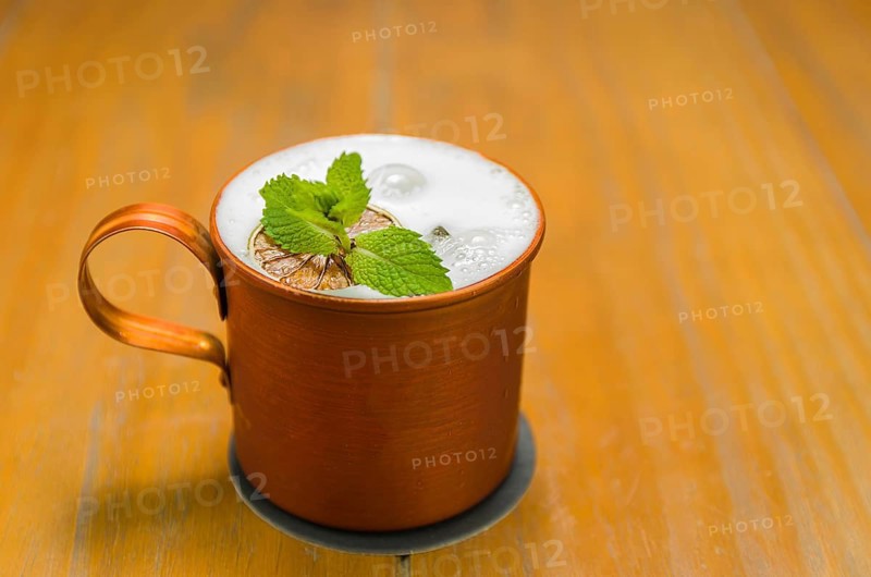 Delicious Moscow Mule drink copper cup close-up