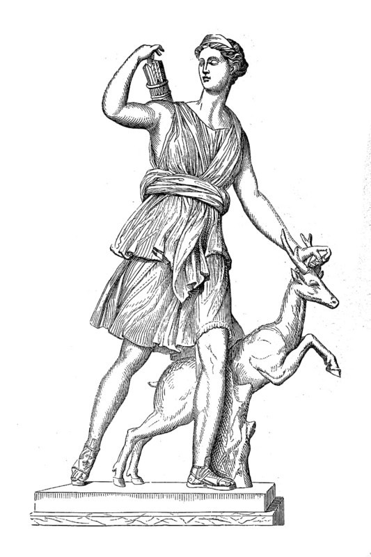 Artemis, in Greek mythology the goddess of the hunt, the forest, birth and the moon as well as the guardian of woman and children, Historical, historical, digital reproduction of an original from the 19th century
