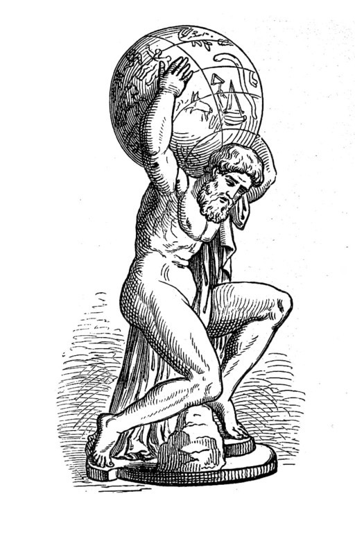 Atlas carries the vault of heaven on his shoulders, a Titan in Greek mythology, digital reproduction of an original from the 19th century