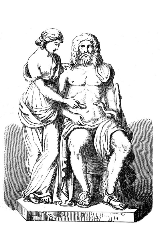 Asclepius, Aesculapius, Aesculapius, god of healing and Hygieia or Hygeia, goddess of health, Greek and Roman mythology, historical, digital reproduction of an original from the 19th century