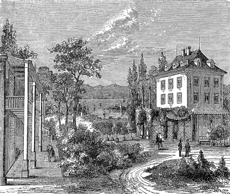 Arenenberg Castle in Salenstein on Lake Constance, in Switzerland, around 1890, Historical, digital reproduction of an original from the 19th century