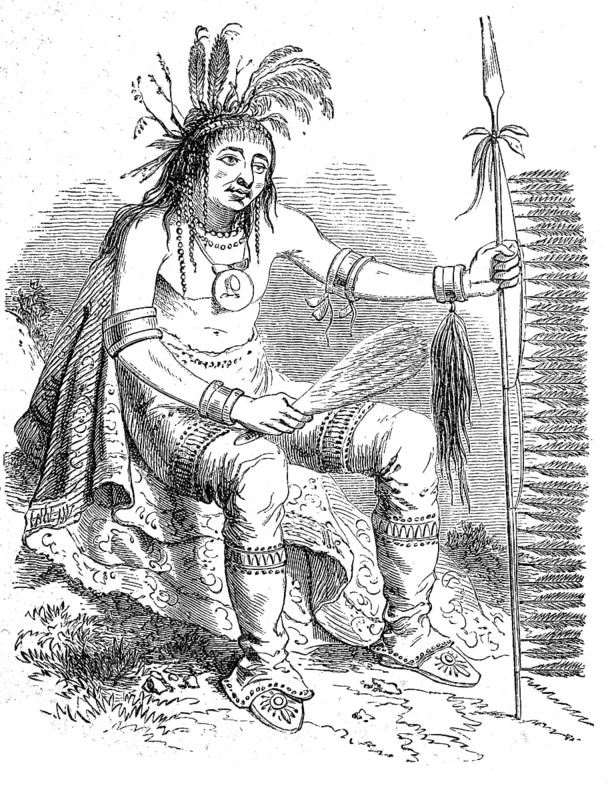Indians, warriors from the Chippeway tribe, America, 1820, Historical, digital reproduction of an original 19th century artwork