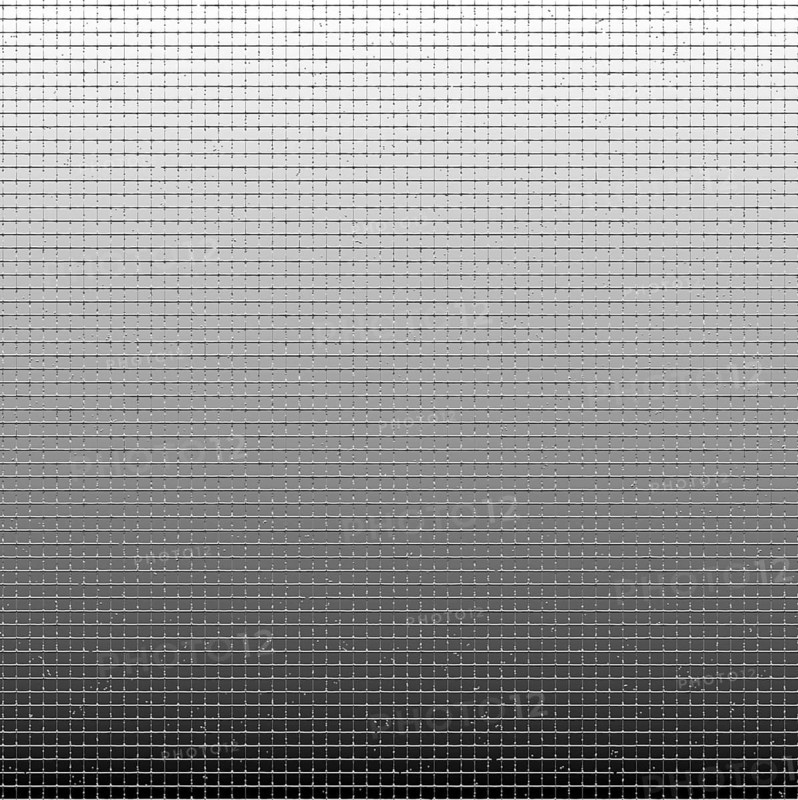 An abstract black and white pixel art with a gradient effect, featuring a grid pattern that transitions from light to dark