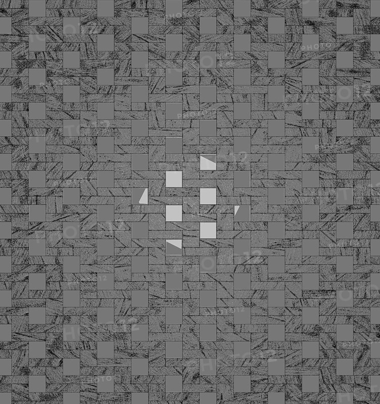 Abstract geometric art with a gray checkerboard pattern featuring small illuminated squares in the center