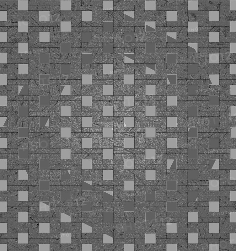 Gray monochrome pattern with repeating square tiles creating an abstract mosaic texture