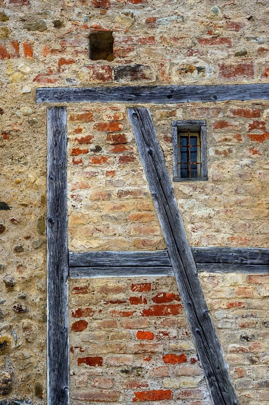 Upper town wall, brick wall with wooden beams, Isny, Baden-Württemberg, Germany, Europe