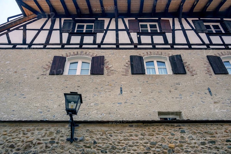 Half-timbered house on the upper town wall, Isny, Baden-Württemberg, Germany, Europe
