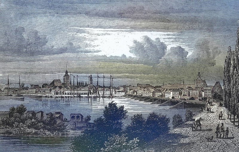 Historical view, 19th century, of the city of Frankfurt an der Oder, Brandenburg, Germany, digitally restored reproduction from a 19th century original, Record date not stated, Europe