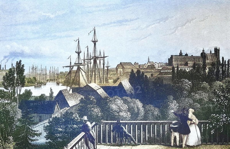 Historical view, 19th century, of the city of Szczecin, Germany, today Szczecin, Poland, digitally restored reproduction from a 19th century original, Record date not stated, Europe