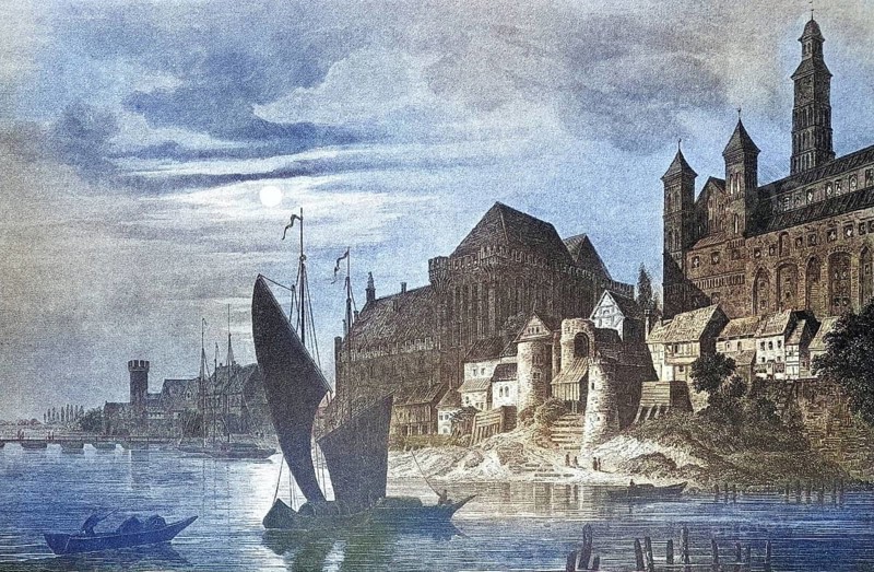 Historical view, 19th century, of the town of Marienburg, Germany, today Malbork, Poland, digitally restored reproduction from a 19th century original, Record date not stated, Europe
