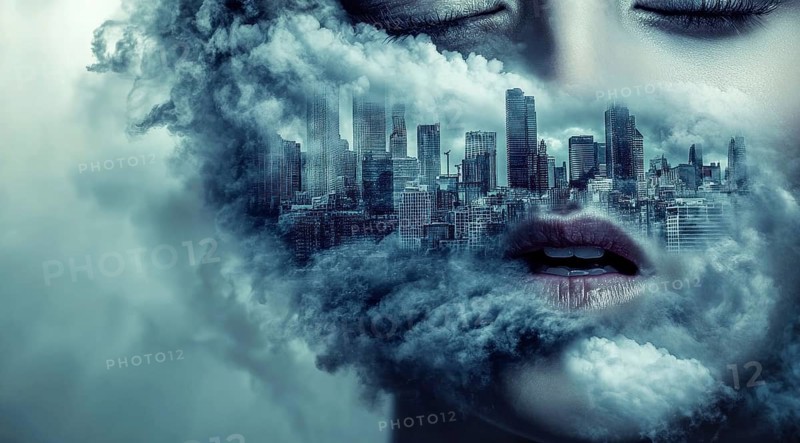 Concept of living in a smog in polluted city with poor air quality and air contamination, AI generated