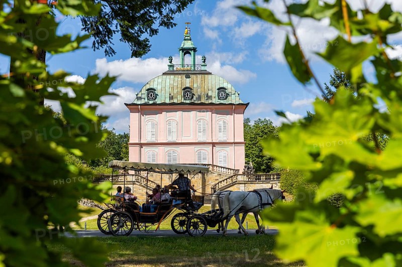 The Fasanenschlösschen is a castle complex in the municipality of Moritzburg near Dresden, which was built on behalf of the Princely House of Wettin. It is located in the pheasantry of the Moritzburg castle park, which was laid out in 1728, and is named after the pheasants that were bred there. Carriage rides are popular, Moritzburg, Moritzburg, Saxony, Germany, Europe