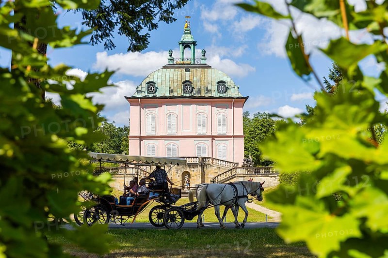 The Fasanenschlösschen is a castle complex in the municipality of Moritzburg near Dresden, which was built on behalf of the Princely House of Wettin. It is located in the pheasantry of the Moritzburg castle park, which was laid out in 1728, and is named after the pheasants that were bred there. Carriage rides are popular, Moritzburg, Moritzburg, Saxony, Germany, Europe
