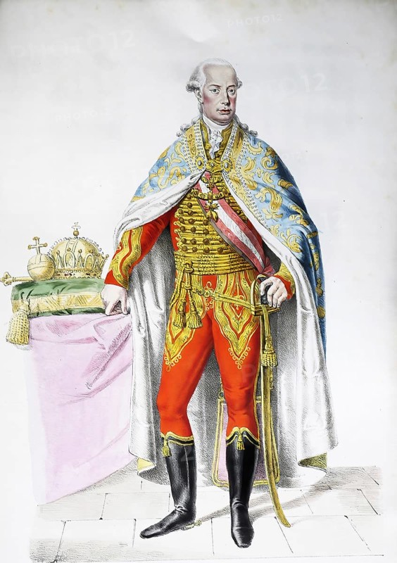 Leopold II (born 5 May 1747 in Vienna, died 1 March 1792 in Vienna) was Archduke of Austria from the House of Habsburg-Lorraine, Grand Duke of Tuscany from 1765 to 1790 (as Peter Leopold) and Emperor of the Holy Roman Empire and King of Bohemia, Croatia and Hungary from 1790 to 1792, Historical, digitally restored reproduction from a 19th century original, Record date not stated