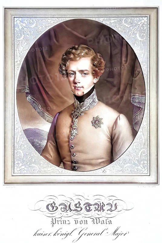 Gustav of Holstein-Gottorp, Prince of Sweden, from 1829 Gustav Prince of Wasa (born 9 November 1799 in Stockholm, Sweden, died 4 August 1877 in Pillnitz) was an exiled Swedish prince and Austrian field marshal lieutenant, Historical, digitally restored reproduction from a 19th century original, Record date not stated, Europe