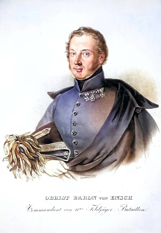 Baron Franz Ensch von Badenfeld (born 16 January 1778 in Luxembourg, died 15 March 1861 in Baden near Vienna) was an Austrian Major General, Knight of the Military Order of Maria Theresa and member of the Elisabeth Theresa Military Foundation, Historical, digitally restored reproduction from a 19th century original, Record date not stated