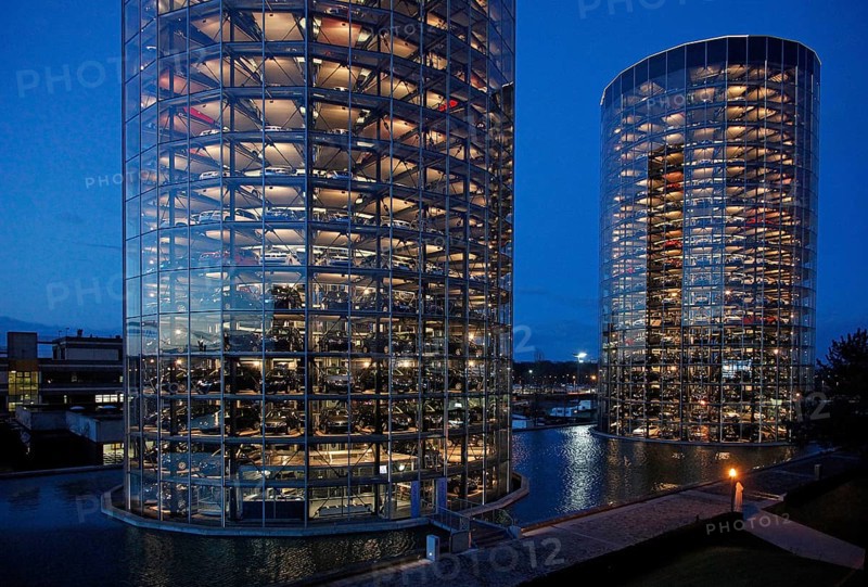 Wolfsburg, 11.03.2009, Volkswagen new cars are stored in the Autostad car towers, Wolfsburg, Germany, Europe
