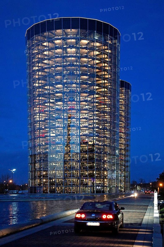 Wolfsburg, 11.03.2009, Volkswagen new cars are stored in the Autostad car towers, Wolfsburg, Germany, Europe