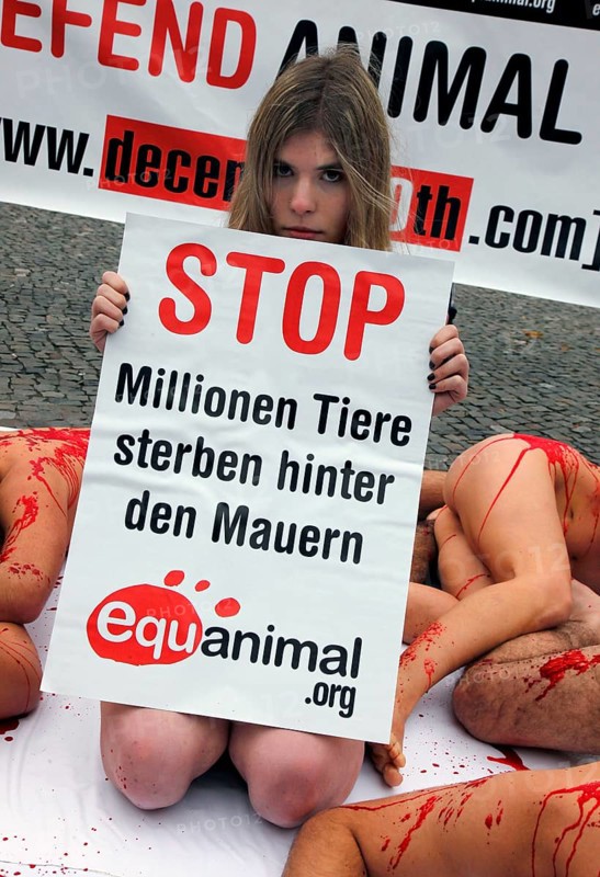 Berlin, 10.12.2009, Protest by the Spanish animal rights organisation Equanimal against animal testing, Berlin, Germany, Europe