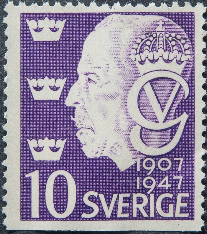 King Gustaf V, 1858-1950, king of Sweden, portrait on a Swedish postage stamp