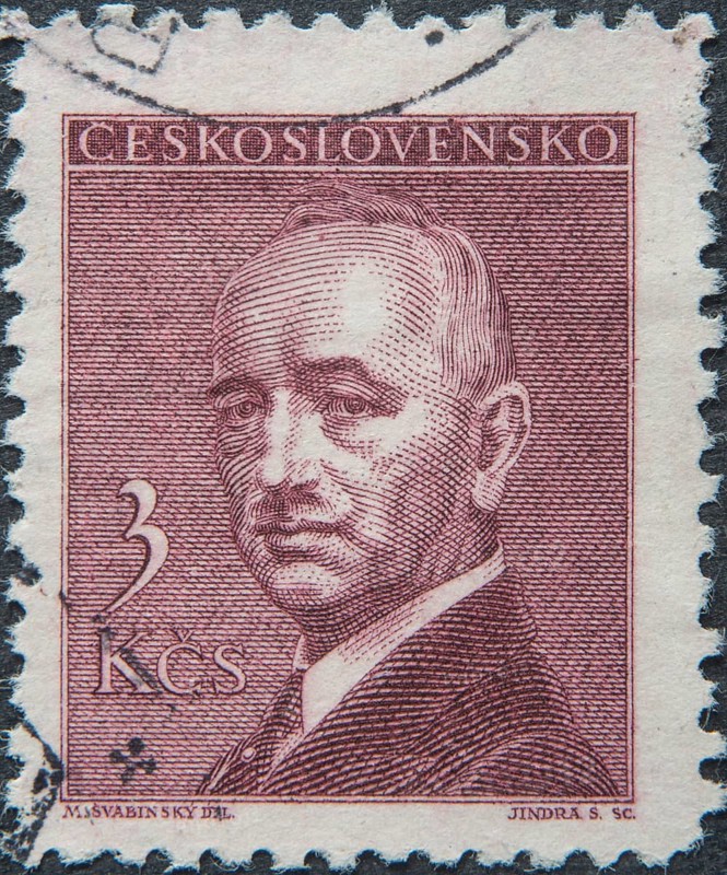 Edvard Benes (1884, 1948), a Czechoslovakian politician. He was President of Czechoslovakia 1935died“1938 and 1945died“1948 as well as Prime Minister 1921died“1922 and Minister of Foreign Affairs 1918died“1935. Portrait on Czechoslovak postage stamp