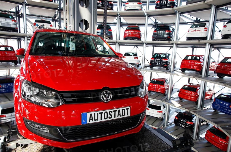 Wolfsburg, 10.03.2010, A Volkswagen Golf VI in the Autoturm of the Autostadt, Wolfsburg, Germany, Europe