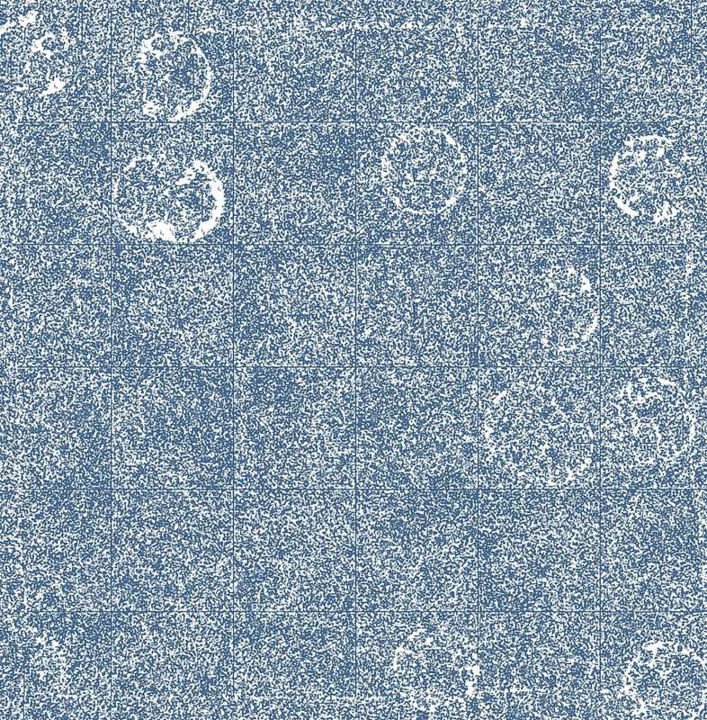 Pixelated abstract pattern with blue and white colors and circular textures