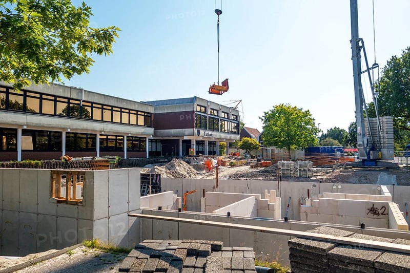 Construction site, start of structural work, new building, town hall, town centre, municipality of Moormerland, East Frisia, Germany, Europe