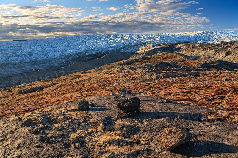 View of the Greenland ice sheet, sunny, Kangerlussuaq, Greenland, North America
