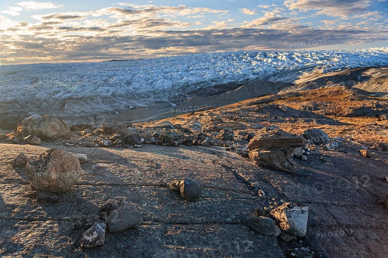 View of the Greenland ice sheet, sunny, Kangerlussuaq, Greenland, North America