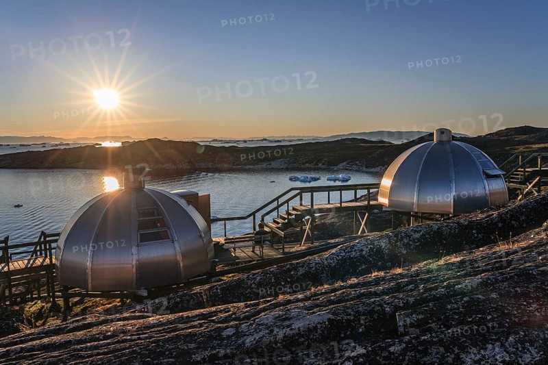 Igloos, Igloo Hotel, Hotel Arctic in Midnight Sun, Ilulissat, Disko Bay, West Greenland, Greenland, North America
