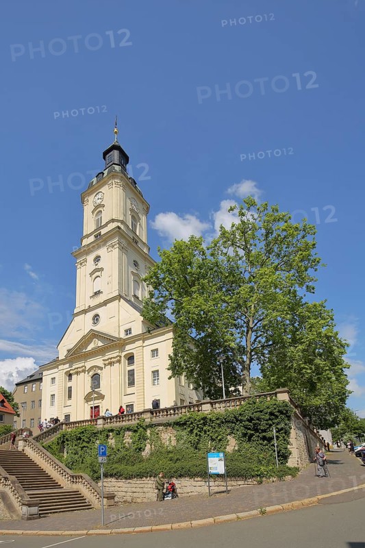 Baroque Salvator Church with staircase, Nicolaiberg, Gera, Thuringia, Germany, Europe