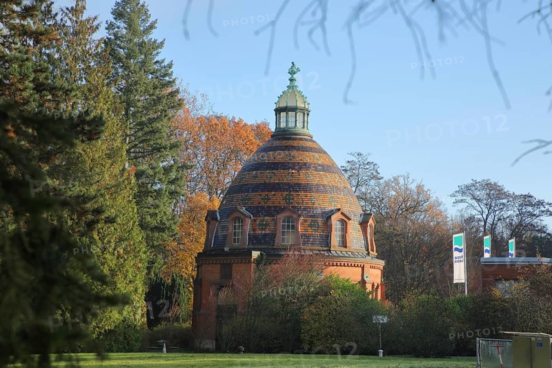 Hinkelstein waterworks built in 1894, brick building with dome, Hessenwasser, airport, Frankfurt am Main, Hesse, Germany, Europe