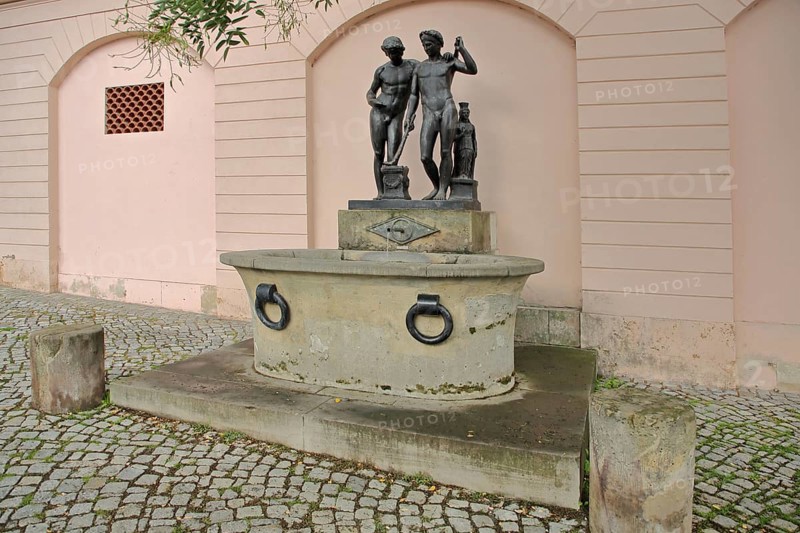 Ildefonso Fountain with antique youths, Yellow Palace, sculptures, Platz der Demokratie, Weimar, Thuringia, Germany, Europe