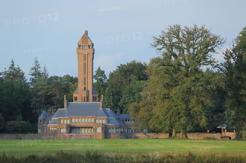 Jachthuis Sint Hubertus built in 1915, hunting lodge with tower, De Hoge Veluwe National Park, Veluwe, Gelderland, Holland, Netherlands