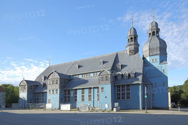Baroque blue Market Church of the Holy Spirit, largest wooden church in Germany, blue, record, Clausthal, Clausthal-Zellerfeld, Harz, Lower Saxony, Germany, Europe