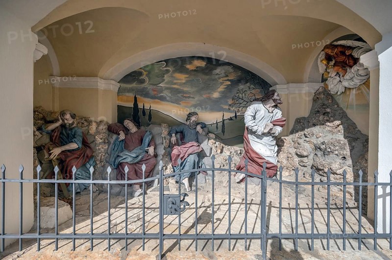 Mount of Olives scene at the parish church Mariae Heimsuchung 15th century, baroqueised in the 18th century, Bühl, Middle Franconia, Bavaria, Germany, Europe