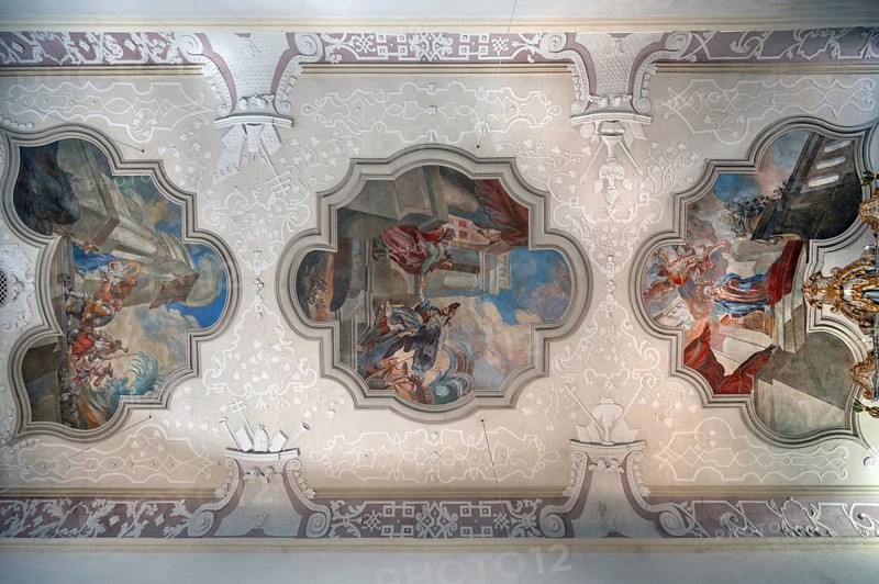 Ceiling painting in the parish church Mariae Heimsuchung 15th century, baroqueised in the 18th century, Bühl, Middle Franconia, Bavaria, Germany, Europe