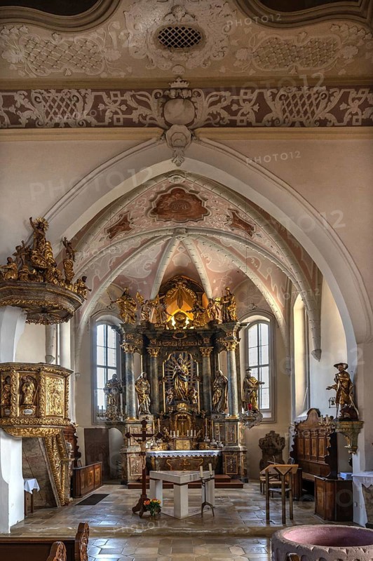 Chancel of the parish church Mariae Heimsuchung 15th century, baroqueised in the 18th century, Bühl, Middle Franconia, Bavaria, Germany, Europe