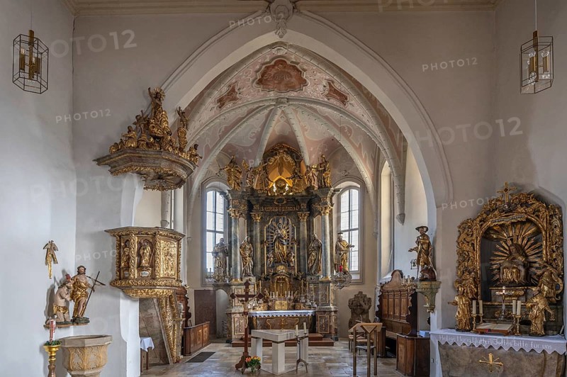 Chancel of the parish church Mariae Heimsuchung 15th century, baroqueised in the 18th century, Bühl, Middle Franconia, Bavaria, Germany, Europe