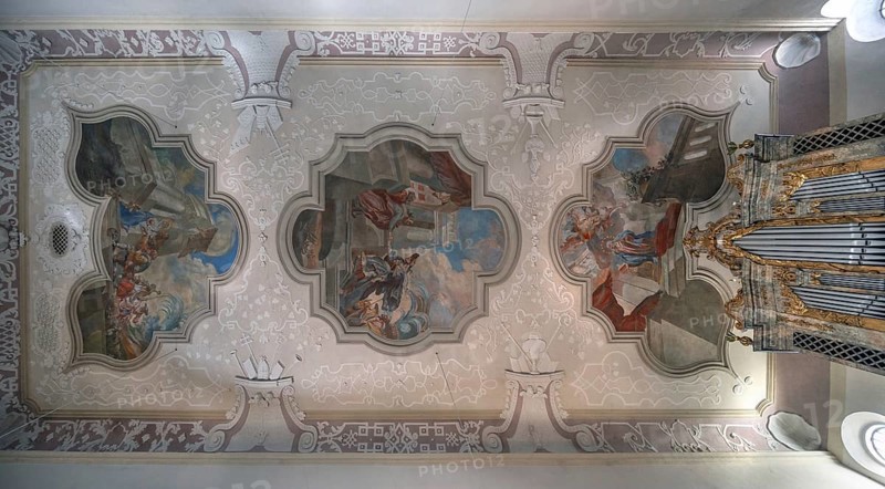 Ceiling painting in the parish church Mariae Heimsuchung 15th century, baroqueised in the 18th century, Bühl, Middle Franconia, Bavaria, Germany, Europe